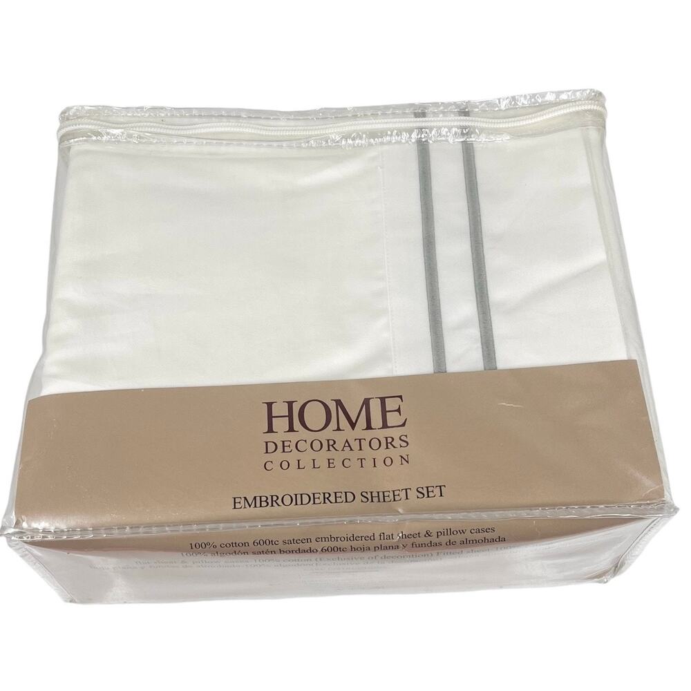 Home Decorators Twins Sheet Set Pillow Case Gray Stripe White Cotton Bedding New